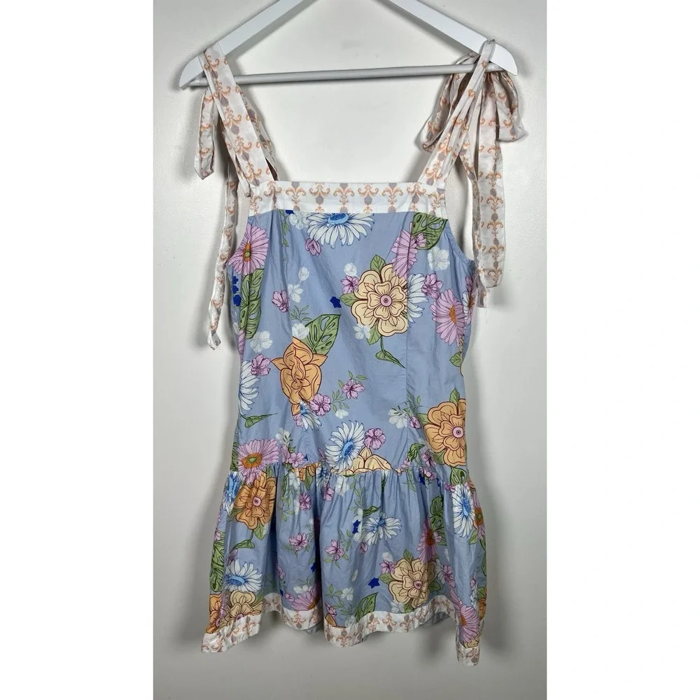 Luna Skies Large Adjustable Tie Strappy Floral Fit & Flare Cotton Mini Dress‎